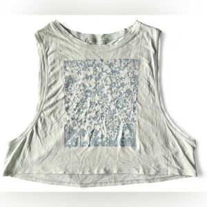 Lululemon Womens Light Sage Green Floral Graphic Cropped Muscle Tank Top Small